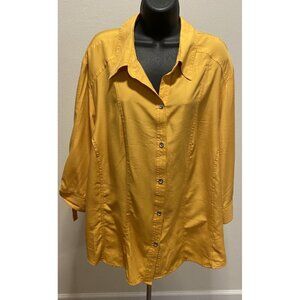 Joanna Plus Womens Size 3X Blouse Mustard Color Button Down Collared